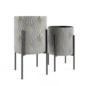 Jardinière métallique en lot de 2 par Gild Design House, 14 po l x 23 po H, gris et or