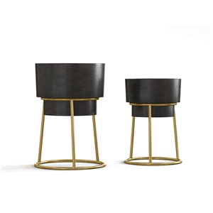 Jardinière métallique en lot de 2 par Gild Design House, 10 po l x 14 po H, noir et or