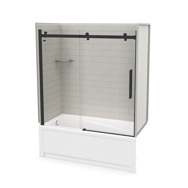 Ensemble de bain-douche Utile par MAAX noir mat et gris doux 60 po x 30 po x 81 po avec drain à gauche 5 pièces