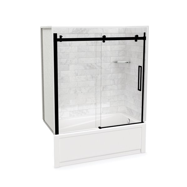 Ensemble de bain-douche Utile par MAAX noir mat et marbre Carrara 60 po x 30 po x 81 po avec drain à droite 5 pièces