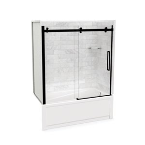 Ensemble de bain-douche Utile par MAAX noir mat et marbre Carrara de 60 po x 30 po x 81 po avec drain à droite, 5 pièces