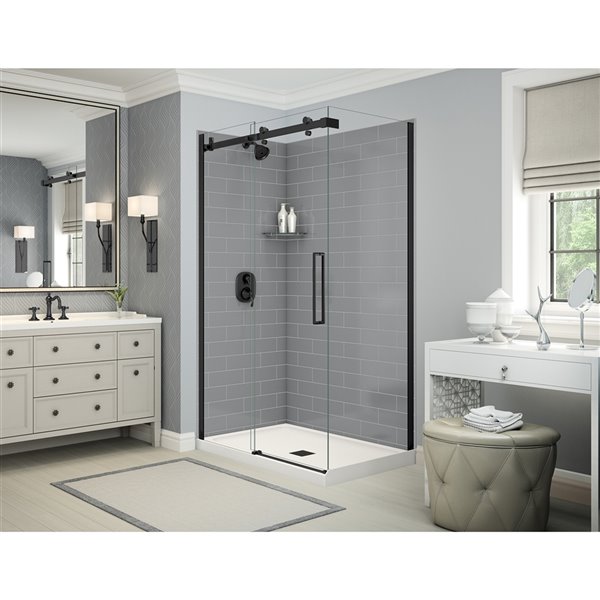 MAAX Utile 83-in x 32-in x 48-in Ash Grey and Matte Black Corner Shower Kit with Centre Drain - 5-Piece