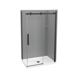 MAAX Utile 83-in x 32-in x 48-in Ash Grey and Matte Black Corner Shower Kit with Centre Drain - 5-Piece