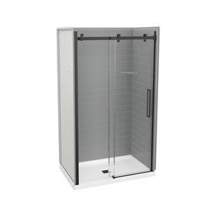 MAAX Utile 32-in x 48-in x 83-in Ash Grey and Matte Black Alcove Shower Kit with Centre Drain - 5-Piece