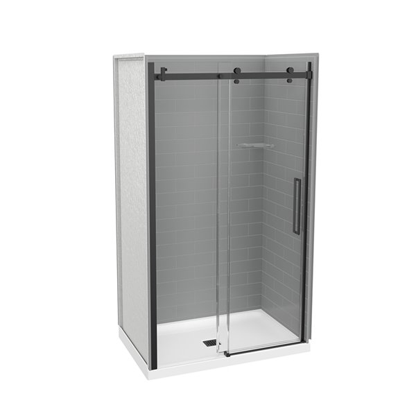 Ensemble de douche en alcôve Utile par MAAX gris cendre et noir mat 32 po x 48 po x 83 po avec drain central, 5 pièces