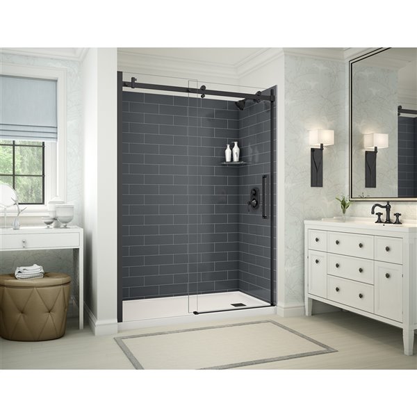 MAAX Utile 32-in x 60-in x 83-in Thunder Grey and Satin Black Alcove Shower Kit with Right Drain 5-Piece