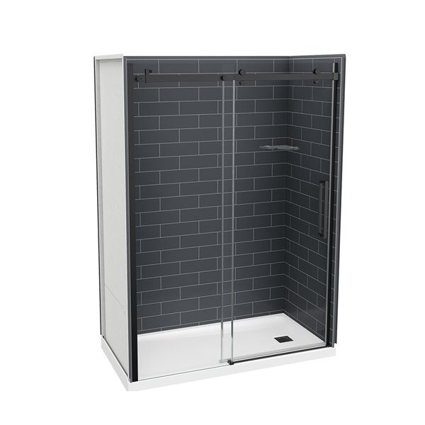 MAAX Utile 32-in x 60-in x 83-in Thunder Grey and Satin Black Alcove Shower Kit with Right Drain 5-Piece