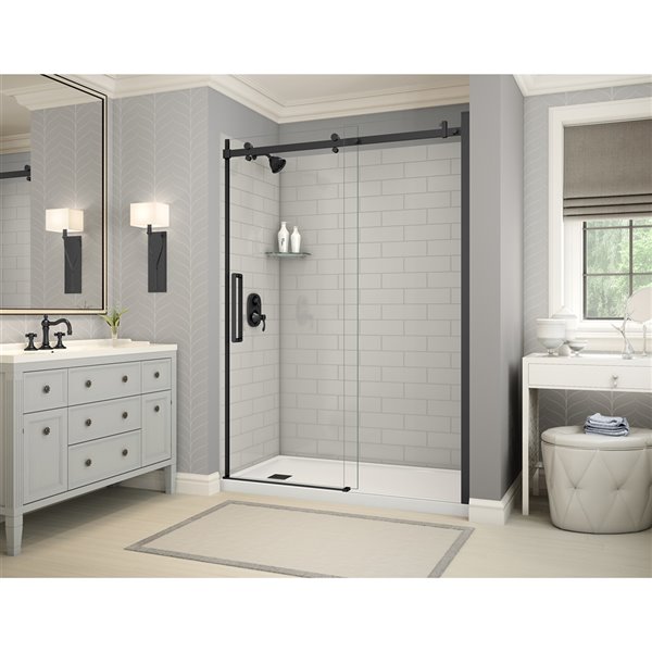 MAAX Utile 32-in x 60-in x 83-in Soft Grey and Matte Black Alcove Shower Kit with Left Drain 5-Piece