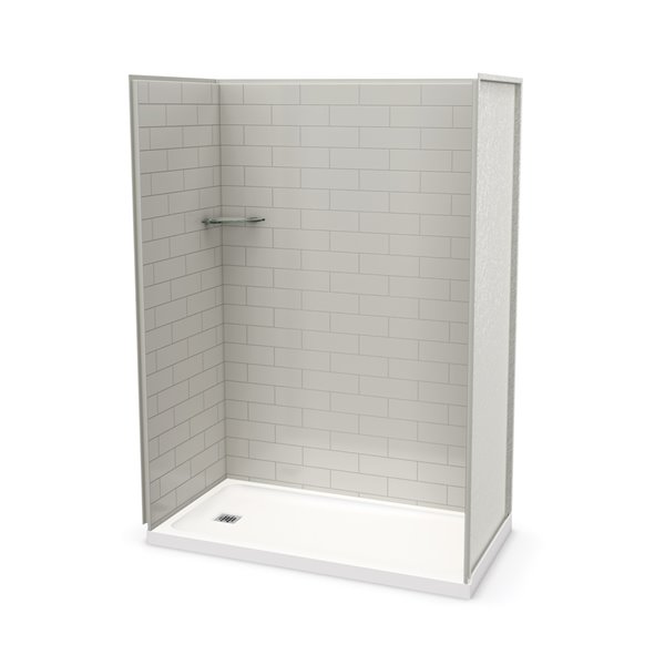 MAAX Utile 32-in x 60-in x 83-in Soft Grey and Matte Black Alcove Shower Kit with Left Drain 5-Piece