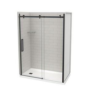 MAAX Utile 32-in x 60-in x 83-in Soft Grey and Matte Black Alcove Shower Kit with Left Drain 5-Piece