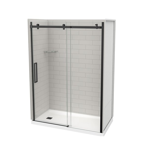 Ensemble de douche en alcôve Utile par MAAX gris doux et noir mat 32 po x 60 po x 83 po avec drain à gauche 5 pièces