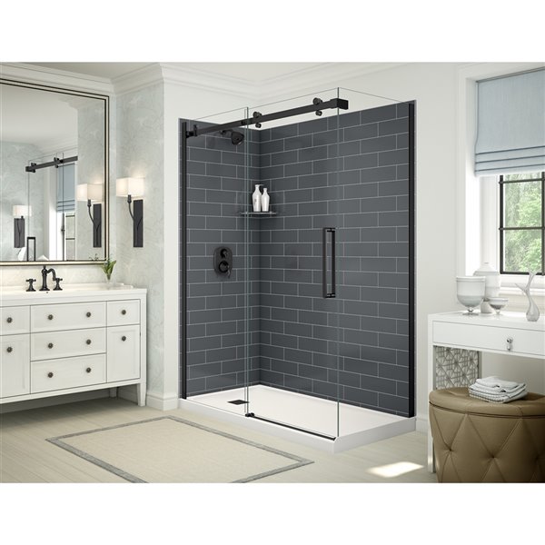 MAAX Utile 83-in x 32-in x 60-in Thunder Grey and Matte Black Corner Shower Kit with Left Drain - 5-Piece