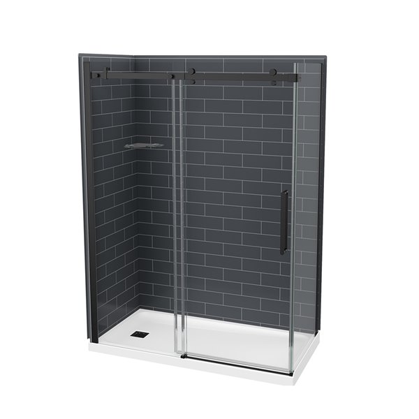 Ensemble de douche en coin Utile par MAAX gris foudre et noir mat de 83 po x 32 po x 60 po avec drain à gauche, 5 pièces