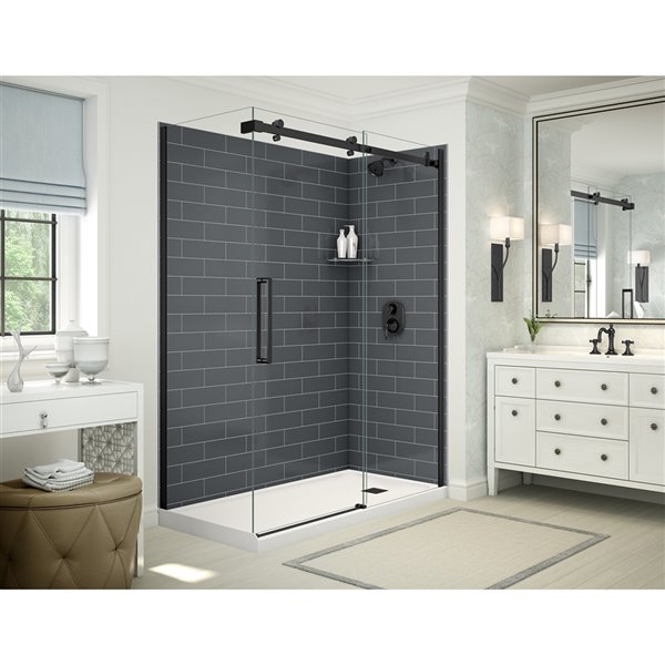 MAAX Utile 83-in x 32-in x 60-in Ash Grey and Matte Black Corner Shower Kit with Right Drain - 5-Piece