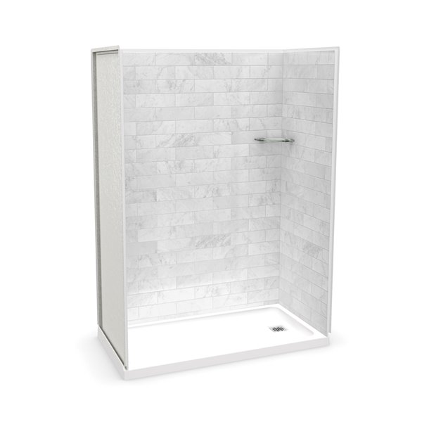 MAAX Utile Marble Carrara 5-Piece 32-in x 60-in x 83-in Alcove Shower Kit with Right Drain