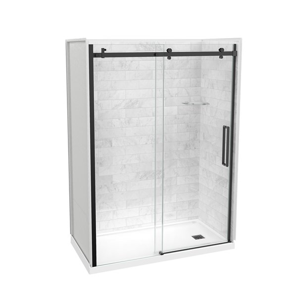 MAAX Utile Marble Carrara 5-Piece 32-in x 60-in x 83-in Alcove Shower Kit with Right Drain