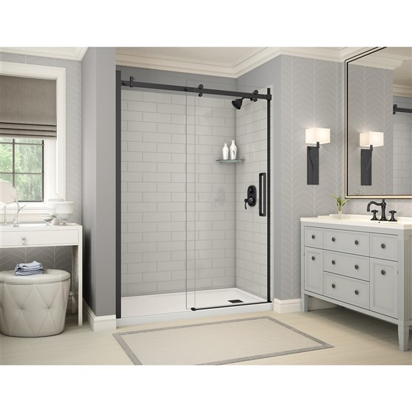 MAAX Utile 32-in x 60-in x 83-in Soft Grey and Matte Black Alcove Shower Kit with Right Drain - 5-Piece
