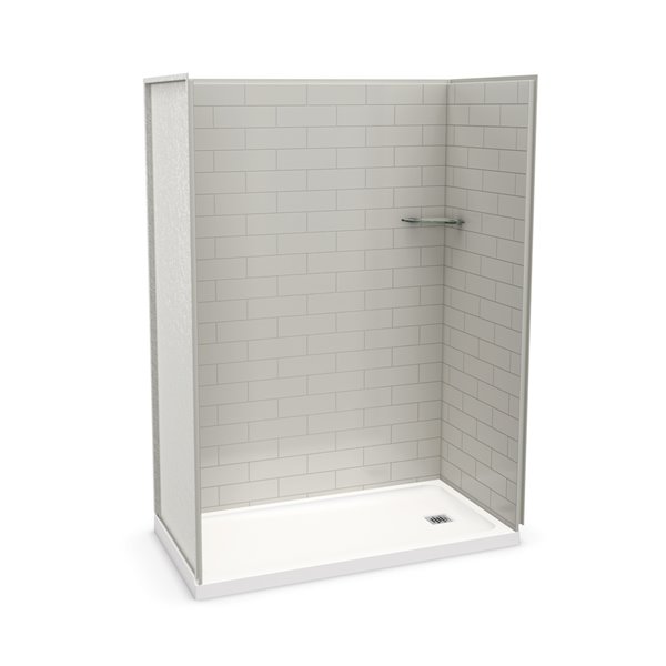MAAX Utile 32-in x 60-in x 83-in Soft Grey and Matte Black Alcove Shower Kit with Right Drain - 5-Piece