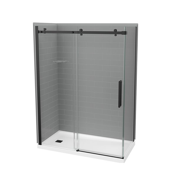 MAAX Utile 83-in x 32-in x 60-in 5-Piece Ash Grey and Matte Black Corner Shower Kit with Left Drain