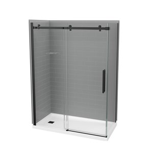 Ensemble de douche en coin 5 pièces Utile par MAAX gris cendré et noir mat 83 po x 32 po x 60 po avec drain à gauche