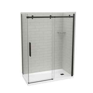 MAAX Utile 83-in x 32-in x 60-in Soft Grey and Matte Black Corner Shower Kit with Right Drain - 5-Piece