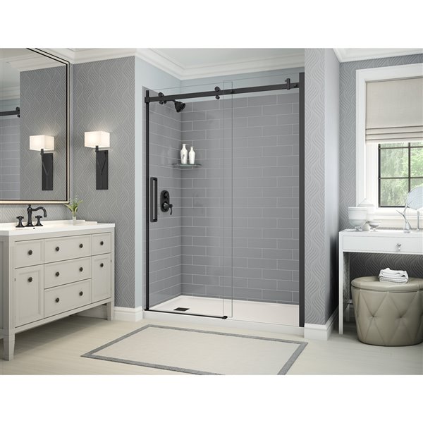 MAAX Utile 32-in x 60-in x 83-in Ash Grey and Matte Black Alcove Shower Kit with Left Drain - 5-Piece