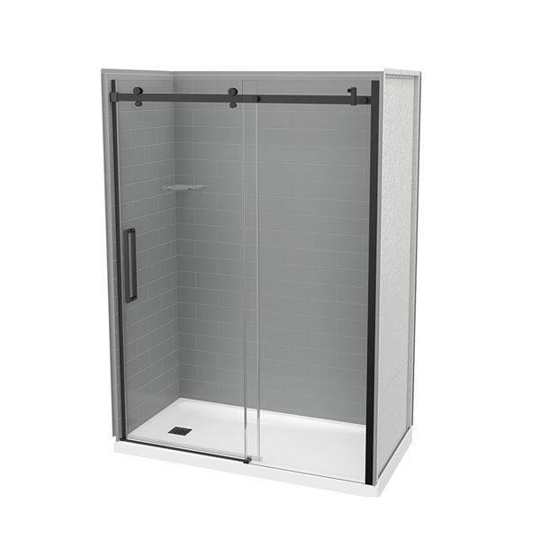 MAAX Utile 32-in x 60-in x 83-in Ash Grey and Matte Black Alcove Shower Kit with Left Drain - 5-Piece