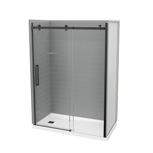 Ensemble de douche en alcôve Utile par MAAX gris cendre et et noir mat 32 po x 60 po x 83 po, drain à gauche, 5 pièces