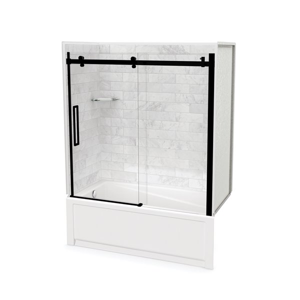 MAAX Utile 81-in x 30-in x 60-in 5-Piece Marble Carrara and Matte Black Shower Kit with Left Drain