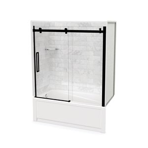 MAAX Utile 60-in x 30-in x 81-in Marble Carrara and Matte Black Bathtub Shower Kit with Left Drain - 5-Piece