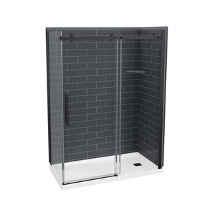 Ensemble de douche en coin 5 pièces Utile par MAAX gris tempête et noir mat 83 po x 32 po x 60 po avec drain à droite