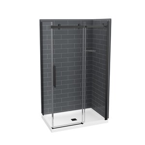 Ensemble de douche en coin 5 pièces Utile par MAAX gris tempête et noir mat 83 po x 32 po x 48 po drain central