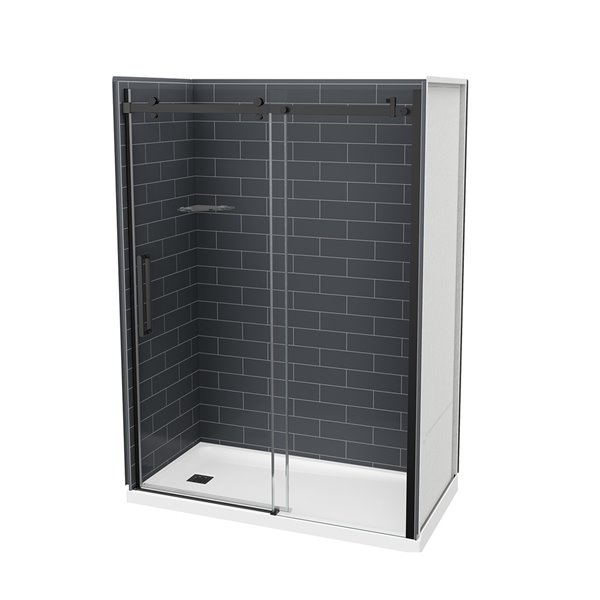 MAAX Utile 32-in x 60-in x 83-in 5-Piece Thunder Grey and Matte Black Alcove Shower Kit with Left Drain