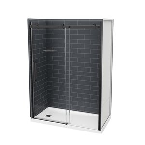 Ensemble de douche en alcôve 5 pièces Utile par MAAX gris tempête et noir mat 32 po x 60 po x 83 po drain à gauche