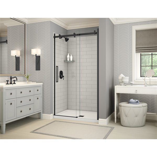 MAAX Utile 32-in x 48-in x 83-in 5-Piece Soft Grey and Matte Black Alcove Shower Kit with Centre Drain