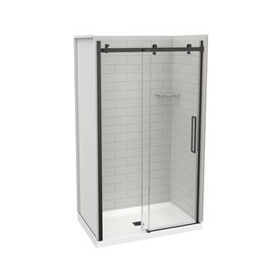 Ensemble de douche en alcôve 5 pièces Utile par MAAX gris doux et noir mat de 32 po x 48 po x 83 po avec drain central