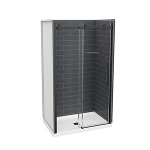 Ensemble de douche en alcôve Utile par MAAX gris foudre et noir mat 32 po x 48 po x 83 po avec drain central, 5 pièces