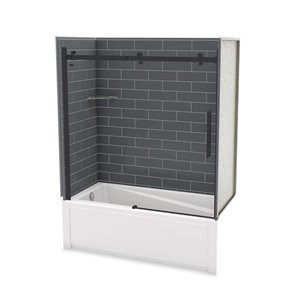 Ensemble de bain-douche 5 pièces Utile par MAAX gris tempête et noir mat de 60 po x 30 po x 81 po avec drain à gauche