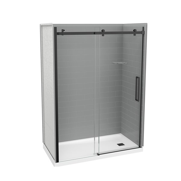 MAAX Utile 32-in x 60-in x 83-in Ash Grey and Matte Black Alcove Shower Kit with Right Drain - 5-Piece