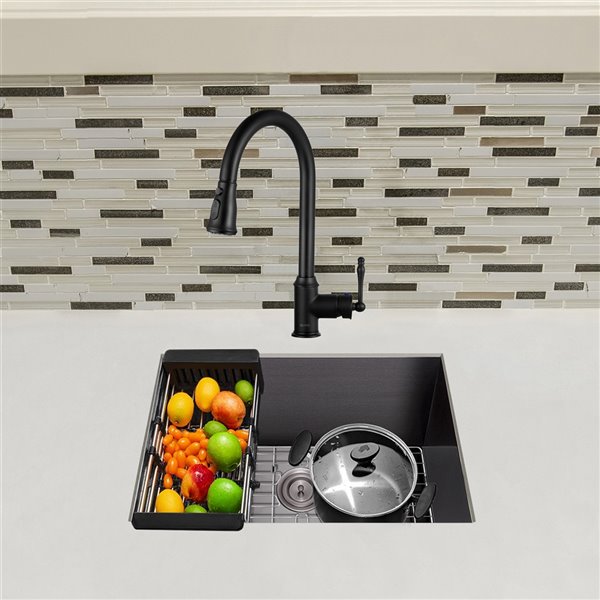 Akdy Undermount 25 In X 22 In Gunmetal Matte Black 1 Bowl Kitchen Sink