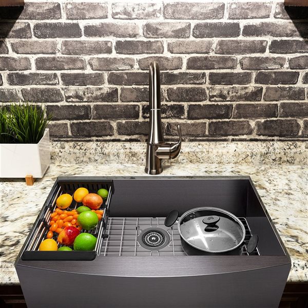 AKDY Undermount Farmhouse 30-in x 20-in Gunmetal Matte Black Single Bowl Kitchen Sink