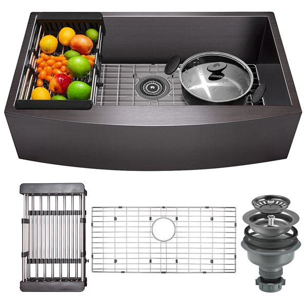 AKDY Undermount Farmhouse 30-in x 20-in Gunmetal Matte Black Single Bowl Kitchen Sink