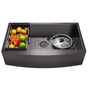 AKDY Undermount Farmhouse 30-in x 20-in Gunmetal Matte Black Single Bowl Kitchen Sink