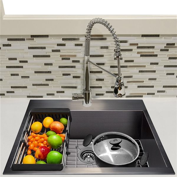 AKDY Drop-in 25-in x 22-in Gunmetal Matte Black Single Bowl 1-Hole Kitchen Sink