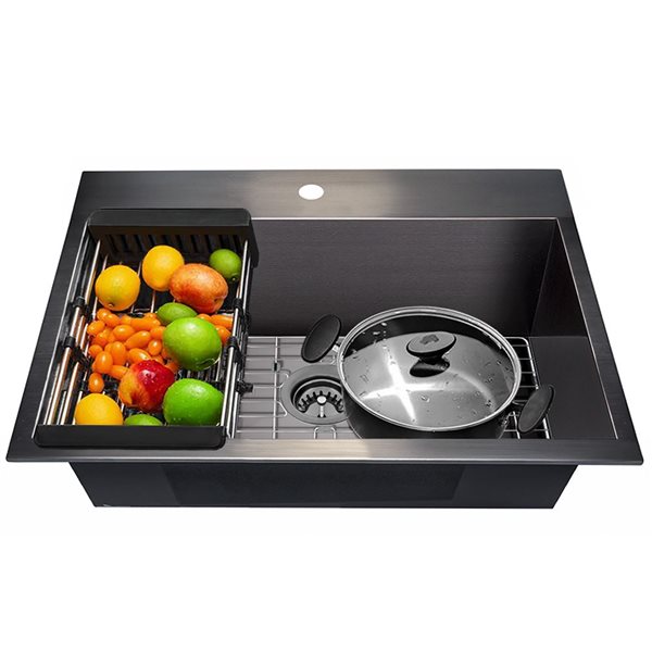 AKDY Drop-in 25-in x 22-in Gunmetal Matte Black Single Bowl 1-Hole Kitchen Sink