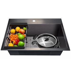 AKDY Drop-in 25-in x 22-in Gunmetal Matte Black Single Bowl 1-Hole Kitchen Sink