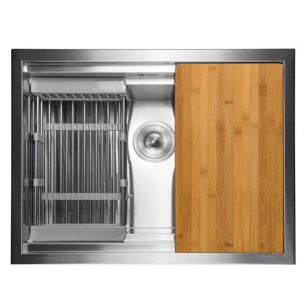 AKDY Undermount 25-in x 22-in Stainless Steel Single Bowl Workstation Kitchen Sink