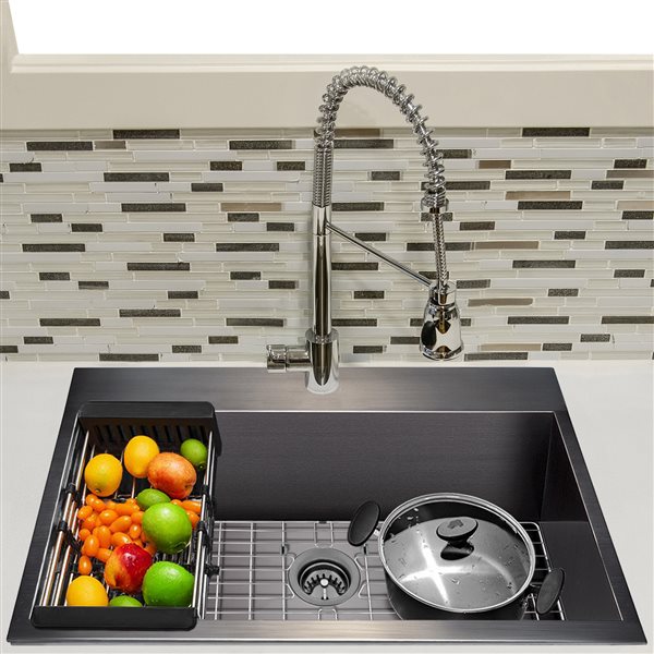 AKDY Drop-in 33-in x 22-in Gunmetal Matte Black Single Bowl 1-Hole Kitchen Sink