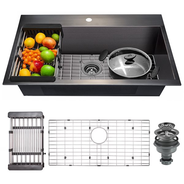 AKDY Drop-in 33-in x 22-in Gunmetal Matte Black Single Bowl 1-Hole Kitchen Sink