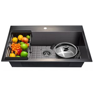 AKDY Drop-in 33-in x 22-in Gunmetal Matte Black Single Bowl 1-Hole Kitchen Sink